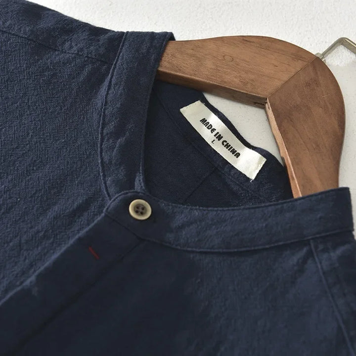 Men's Breathable Cotton Linen Loose Fit Short Sleeve Shirt-The Yellow Prime