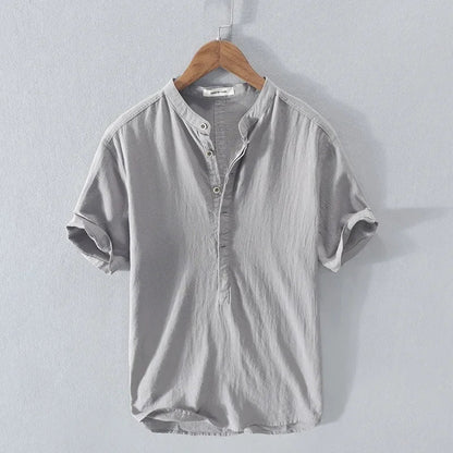 Men's Breathable Cotton Linen Loose Fit Short Sleeve Shirt-The Yellow Prime