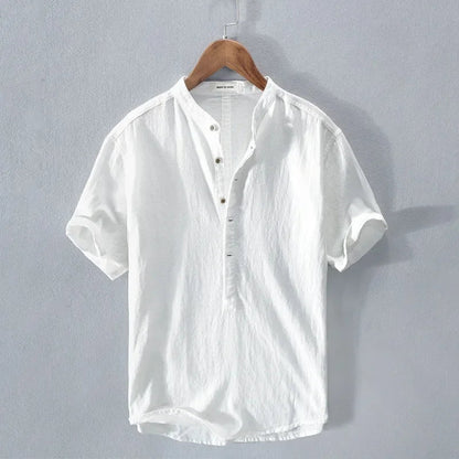 Men's Breathable Cotton Linen Loose Fit Short Sleeve Shirt-The Yellow Prime