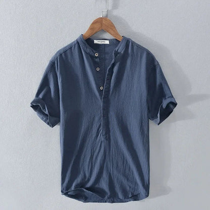 Men's Breathable Cotton Linen Loose Fit Short Sleeve Shirt-The Yellow Prime