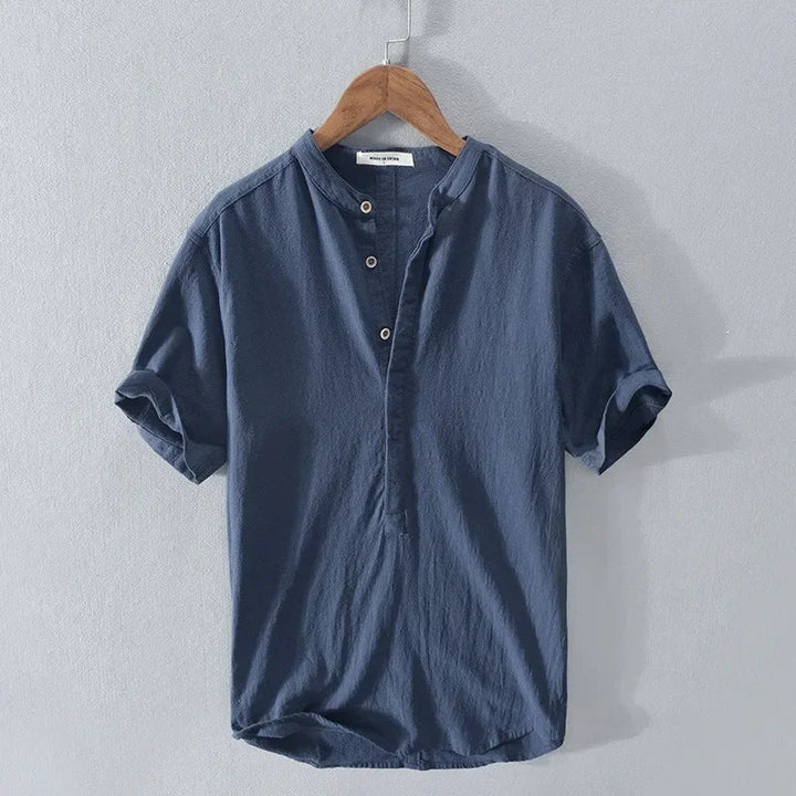Men's Breathable Cotton Linen Loose Fit Short Sleeve Shirt-The Yellow Prime
