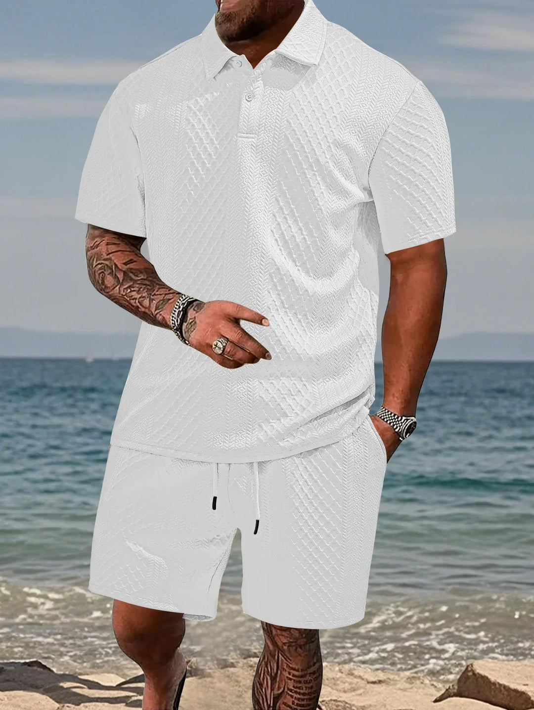 Men's Breathable Jacquard Polo Shirt, Short-Sleeved Casual Summer Wear-The Yellow Prime