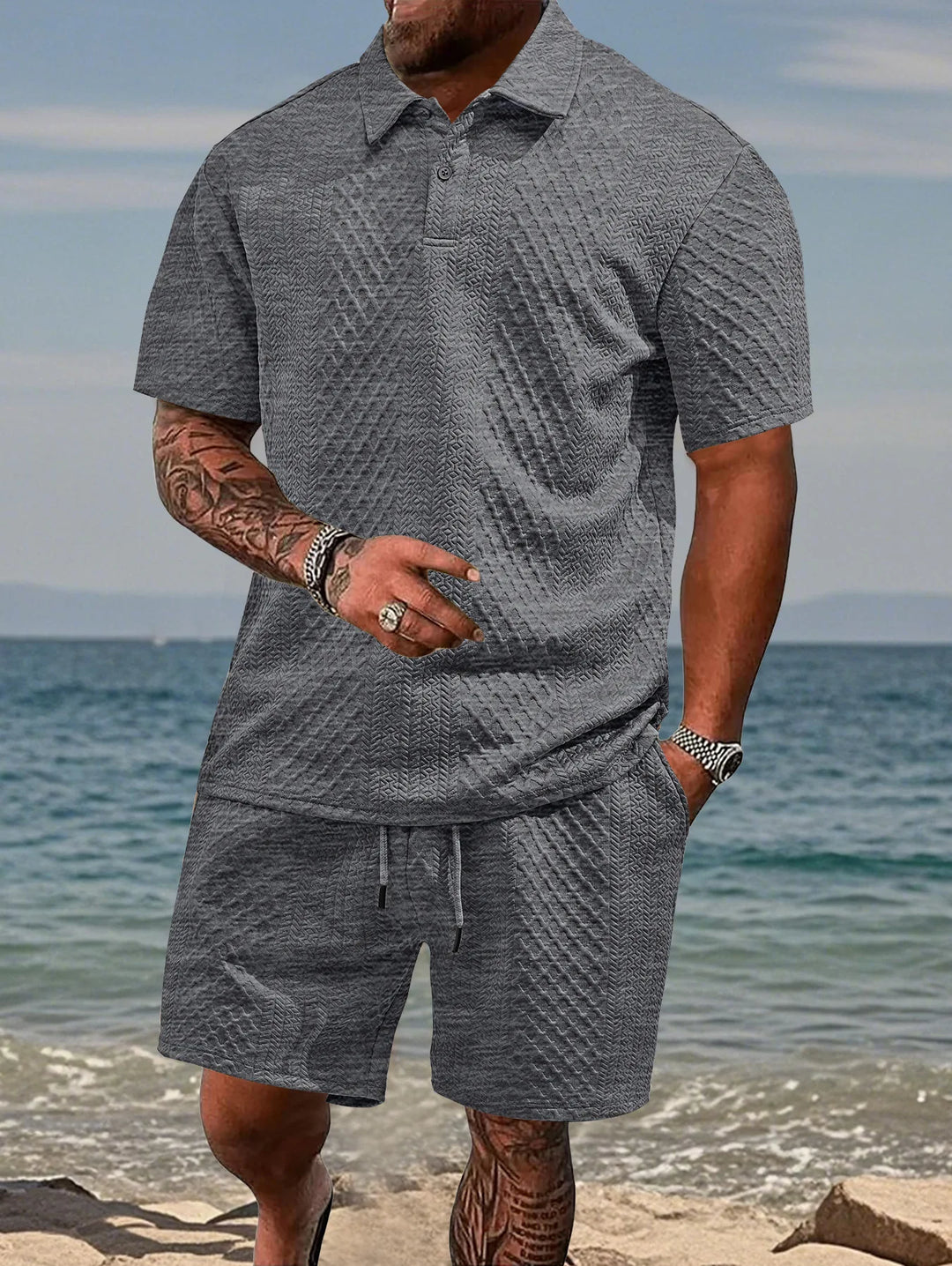 Men's Breathable Jacquard Polo Shirt, Short-Sleeved Casual Summer Wear-The Yellow Prime