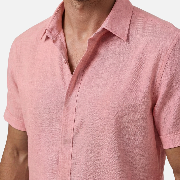 Men's Breathable Linen Button-Up Shirt with Classic Collar-The Yellow Prime