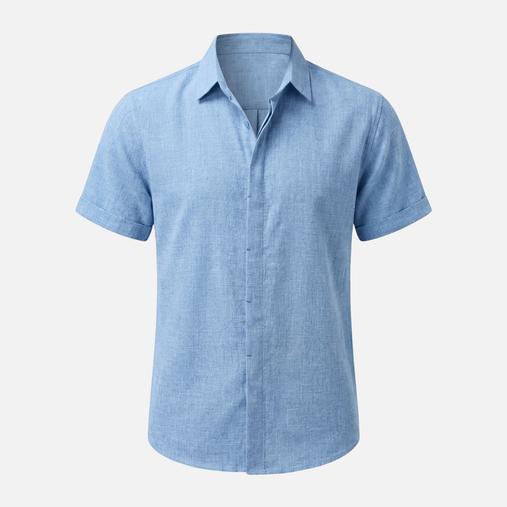 Men's Breathable Linen Button-Up Shirt with Classic Collar-The Yellow Prime