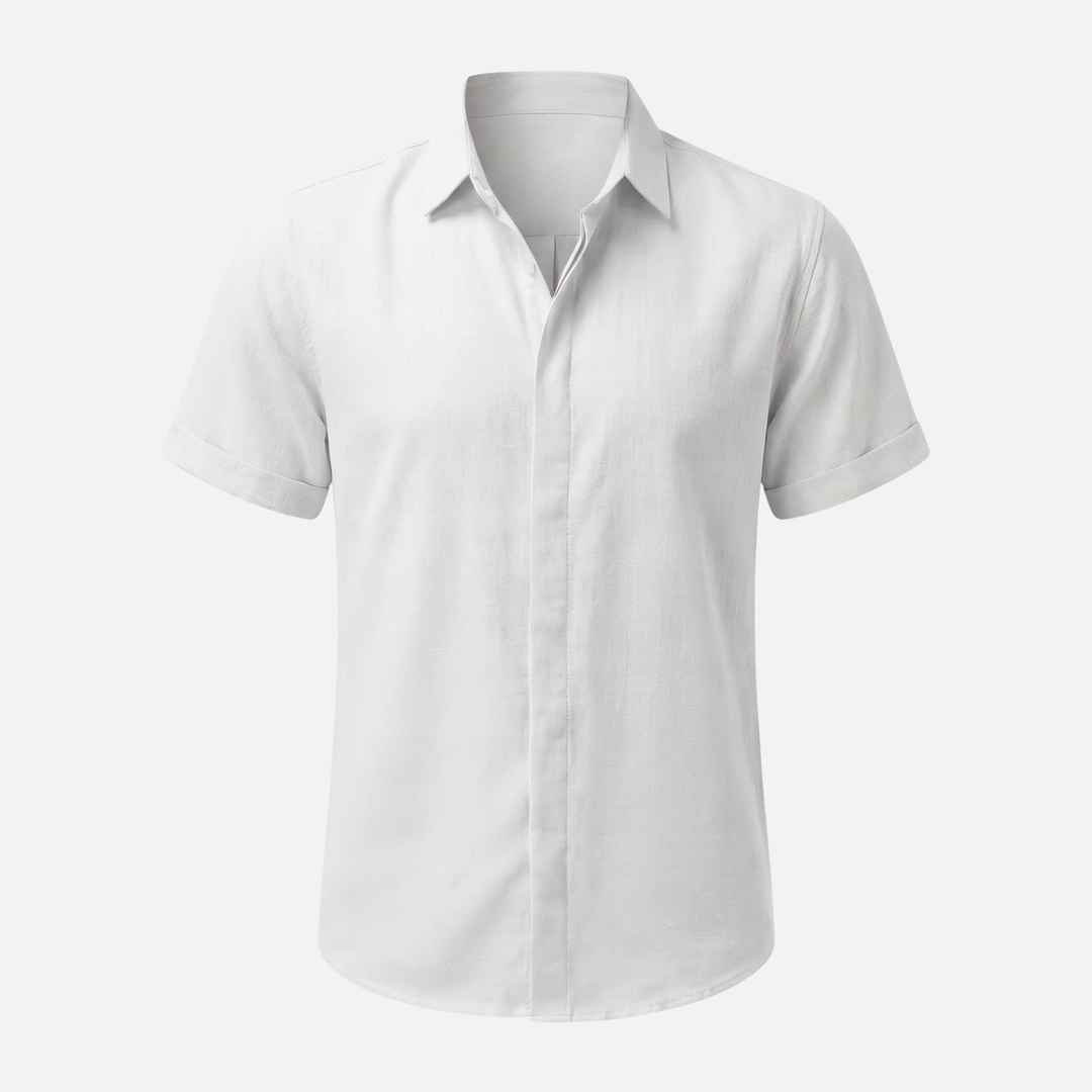 Men's Breathable Linen Button-Up Shirt with Classic Collar-The Yellow Prime