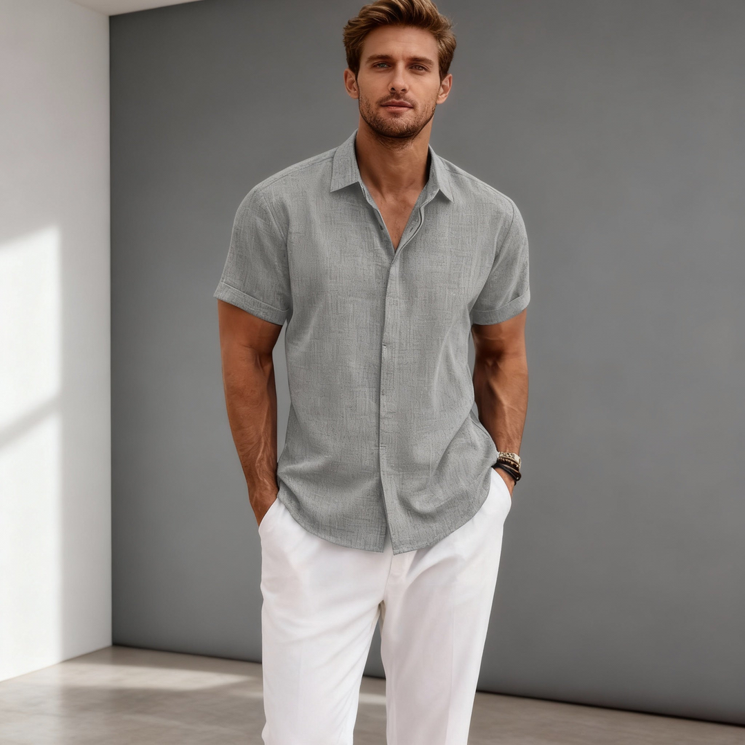 Men's Breathable Linen Button-Up Shirt with Classic Collar-The Yellow Prime