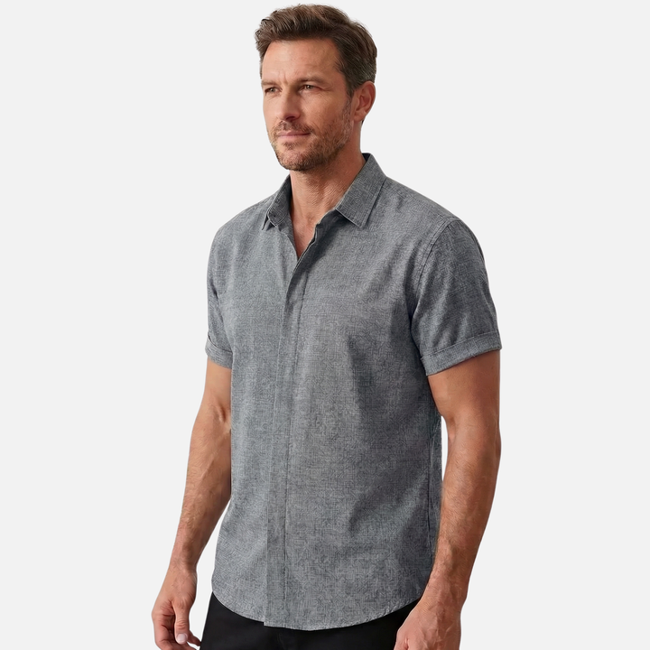 Men's Breathable Linen Button-Up Shirt with Classic Collar-The Yellow Prime