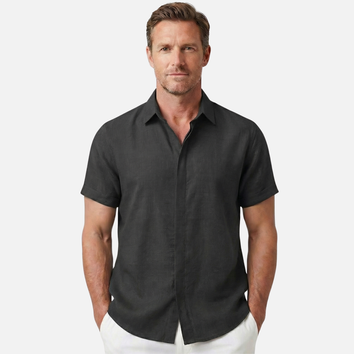 Men's Breathable Linen Button-Up Shirt with Classic Collar-The Yellow Prime