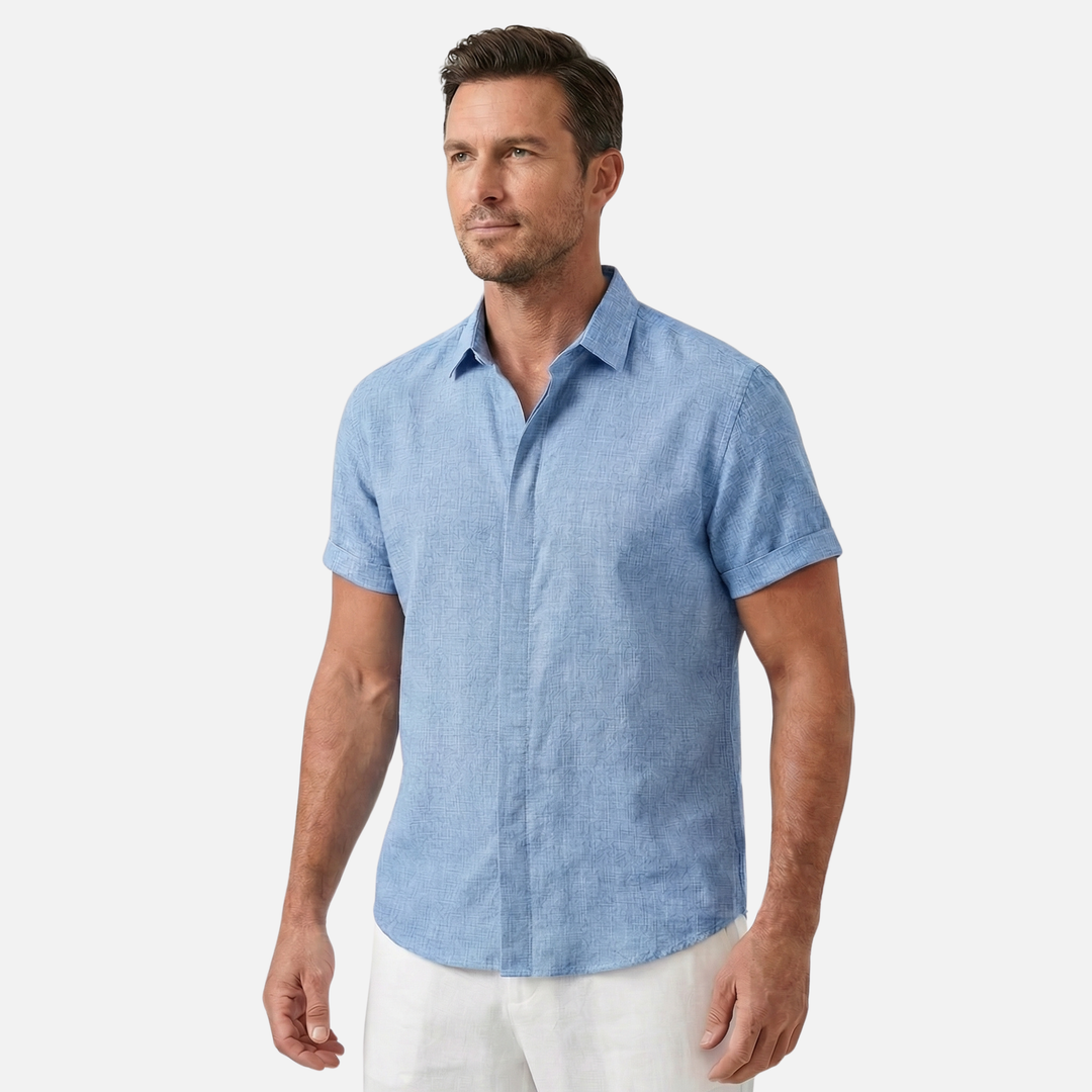 Men's Breathable Linen Button-Up Shirt with Classic Collar-The Yellow Prime