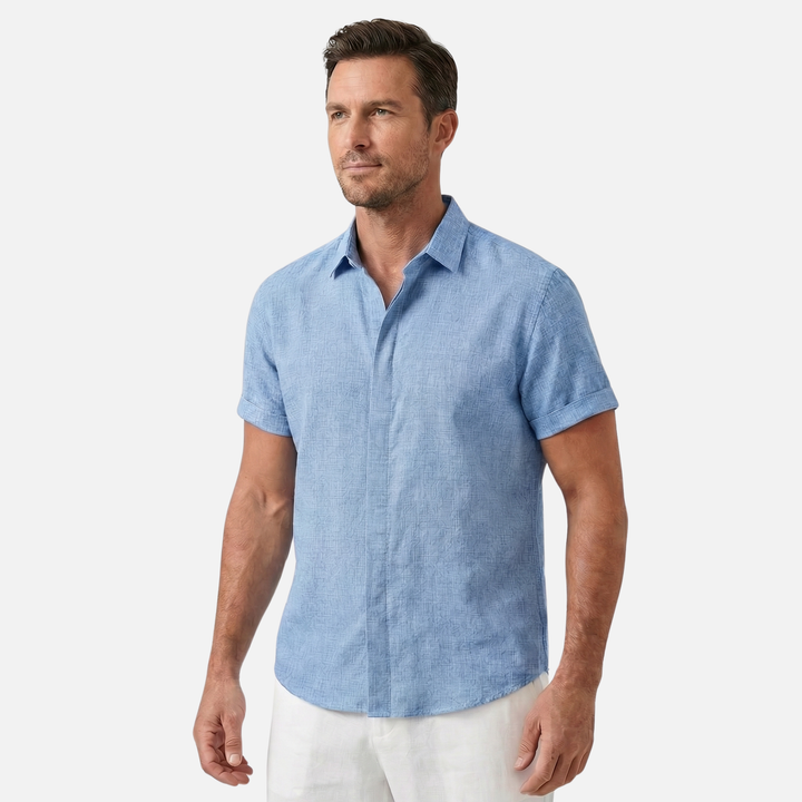 Men's Breathable Linen Button-Up Shirt with Classic Collar-The Yellow Prime