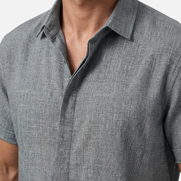 Men's Breathable Linen Button-Up Shirt with Classic Collar-The Yellow Prime