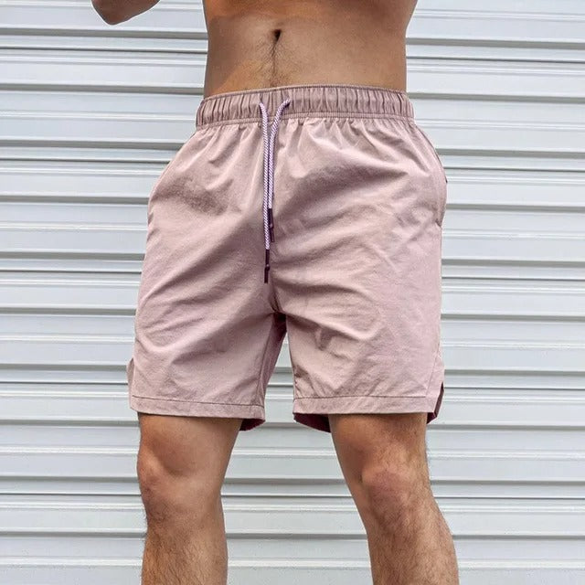 Men's Breathable Solid Color Swim Shorts with Drawstring-The Yellow Prime