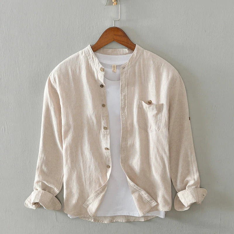 Men's Casual Band Collar Shirt for Effortless Style-The Yellow Prime