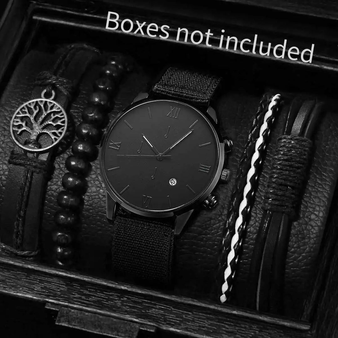 Men's Casual Quartz Watch and Bracelet Set with Nylon Band-The Yellow Prime