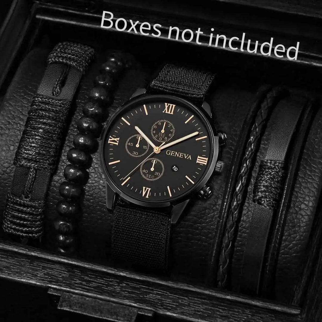 Men's Casual Quartz Watch and Bracelet Set with Nylon Band-The Yellow Prime