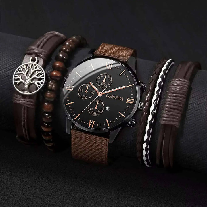 Men's Casual Quartz Watch and Bracelet Set with Nylon Band-The Yellow Prime