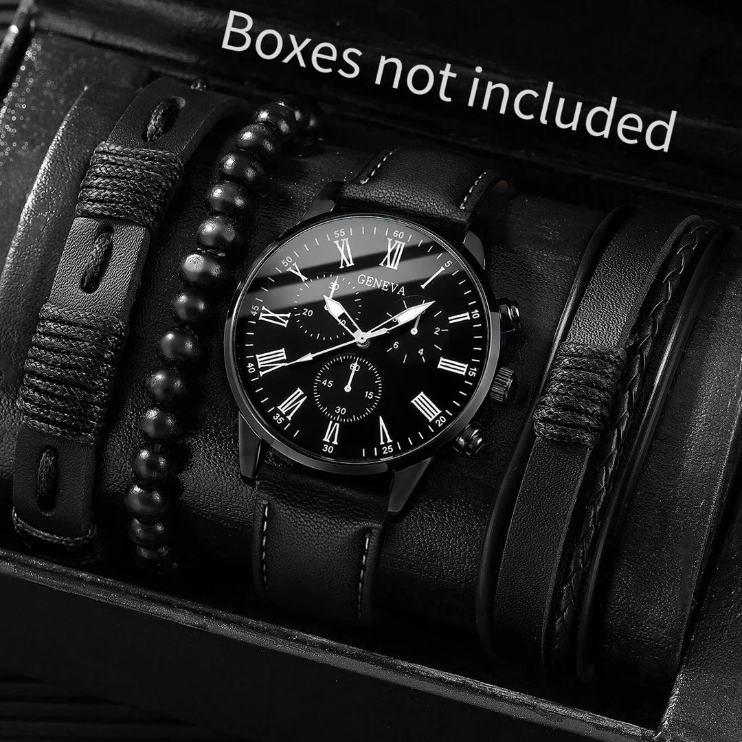 Men's Casual Quartz Watch and Bracelet Set with Nylon Band-The Yellow Prime