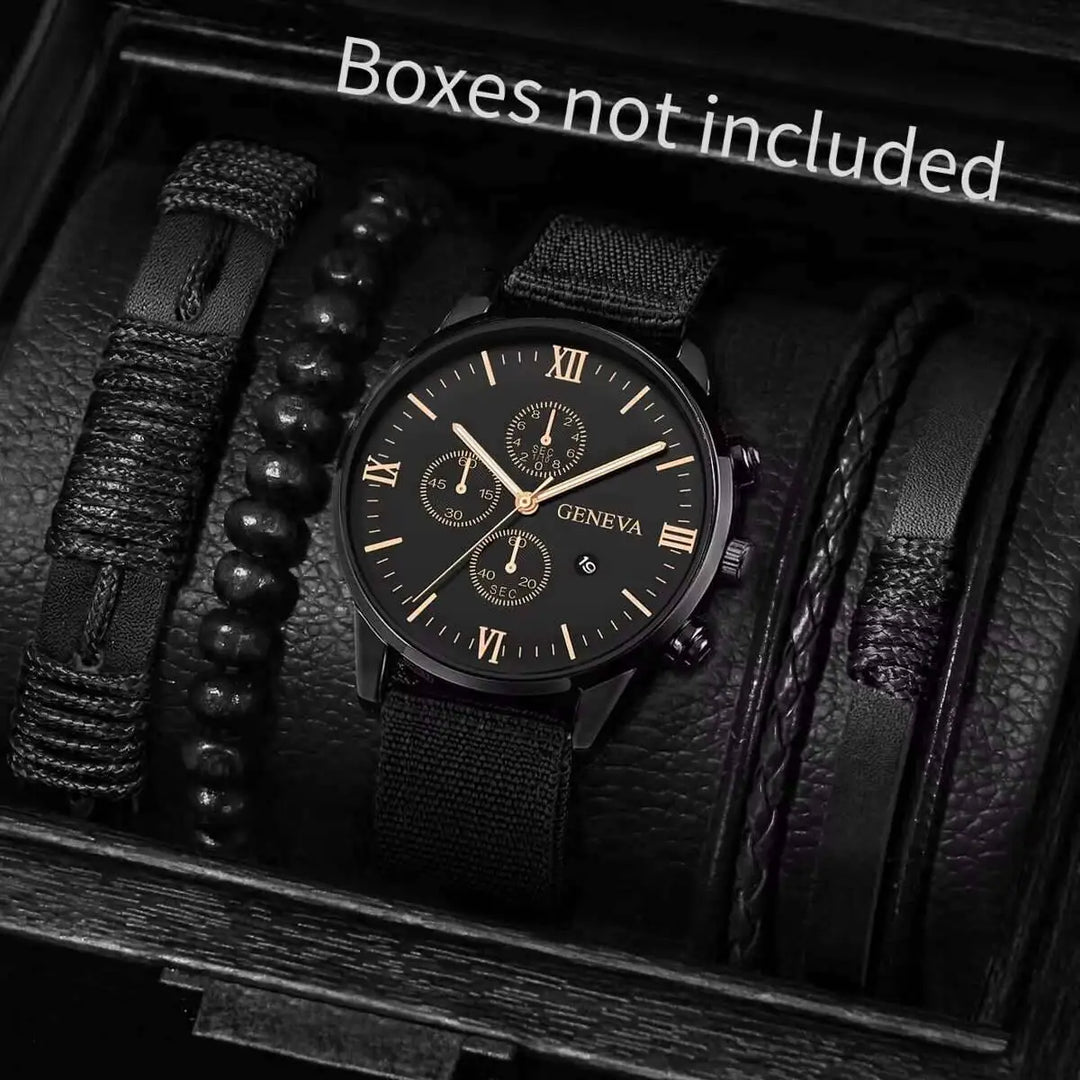 Men's Casual Quartz Watch and Bracelet Set with Nylon Band-The Yellow Prime