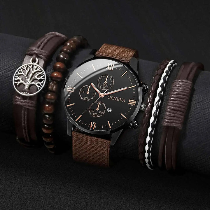 Men's Casual Quartz Watch and Bracelet Set with Nylon Band-The Yellow Prime