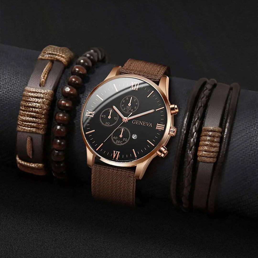 Men's Casual Quartz Watch and Bracelet Set with Nylon Band-The Yellow Prime