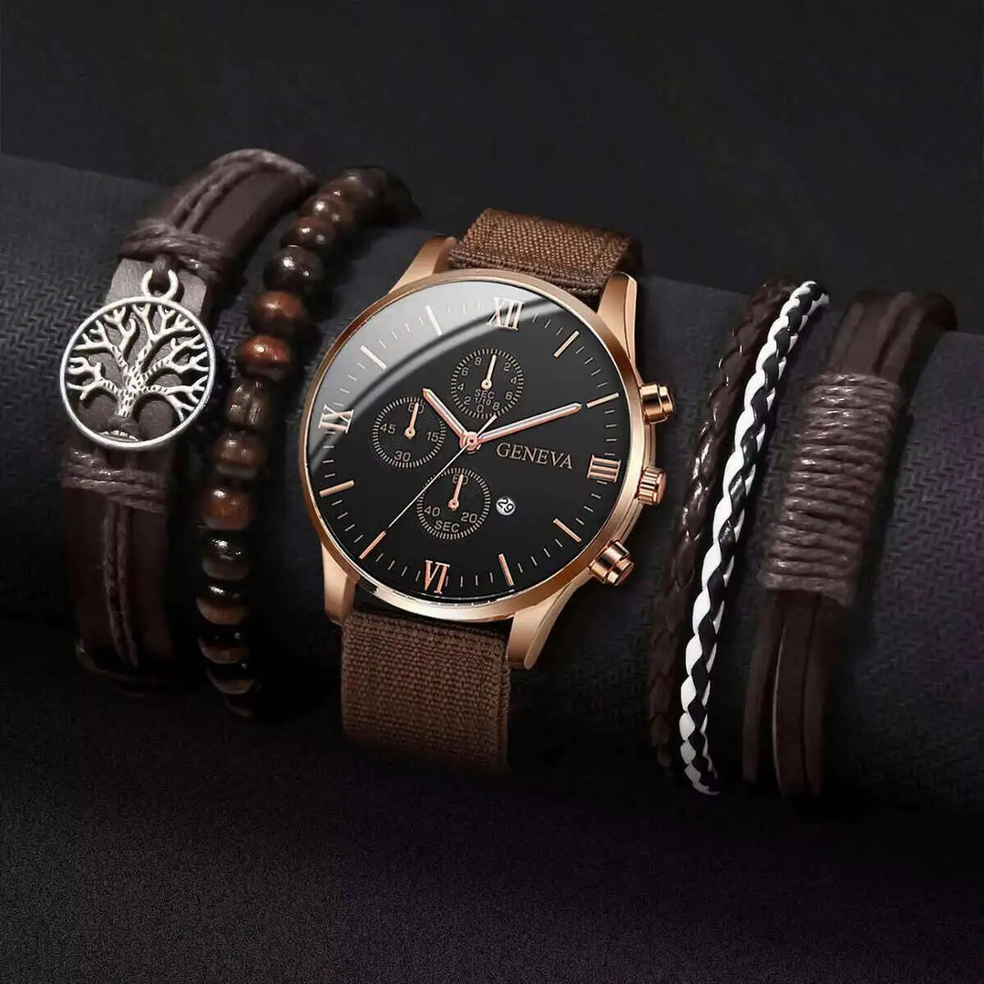 Men's Casual Quartz Watch and Bracelet Set with Nylon Band-The Yellow Prime