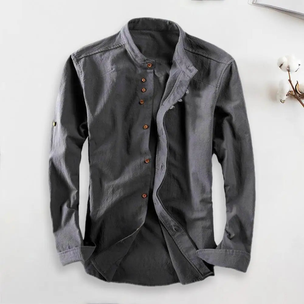 Men's Casual Solid Color Long Sleeve Vintage Slim Fit Shirt-The Yellow Prime