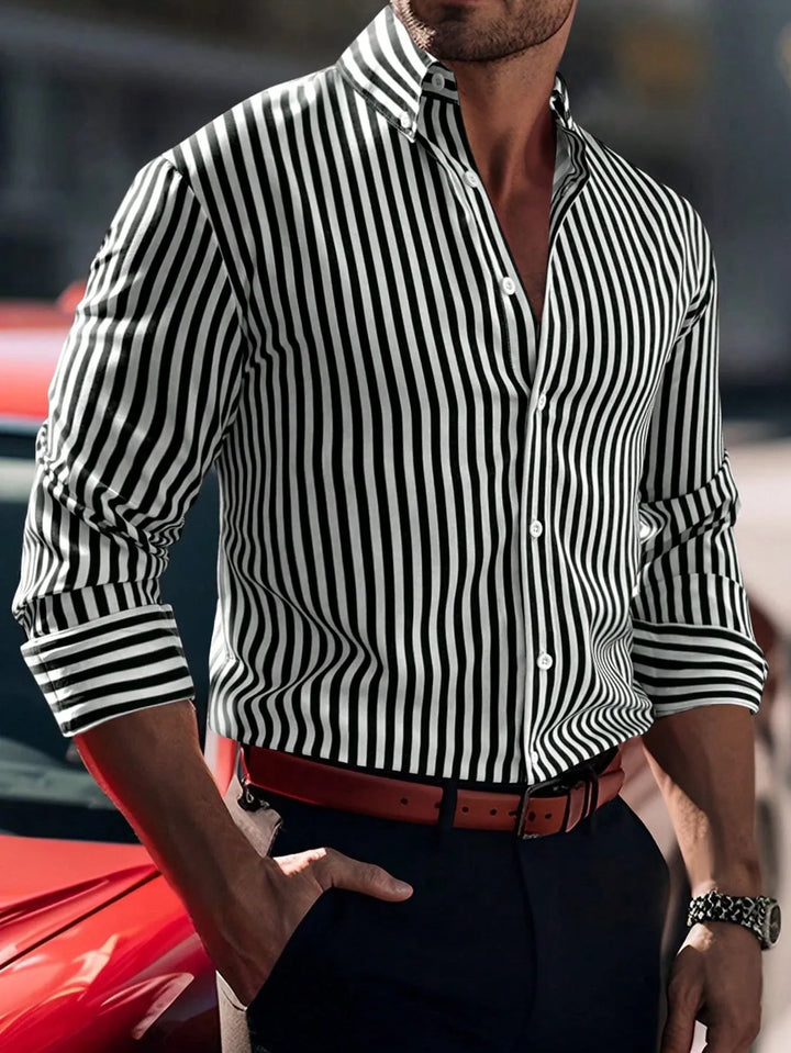 Men's Casual Striped Button-Up Shirt-The Yellow Prime