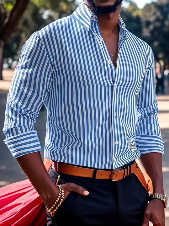 Men's Casual Striped Button-Up Shirt-The Yellow Prime
