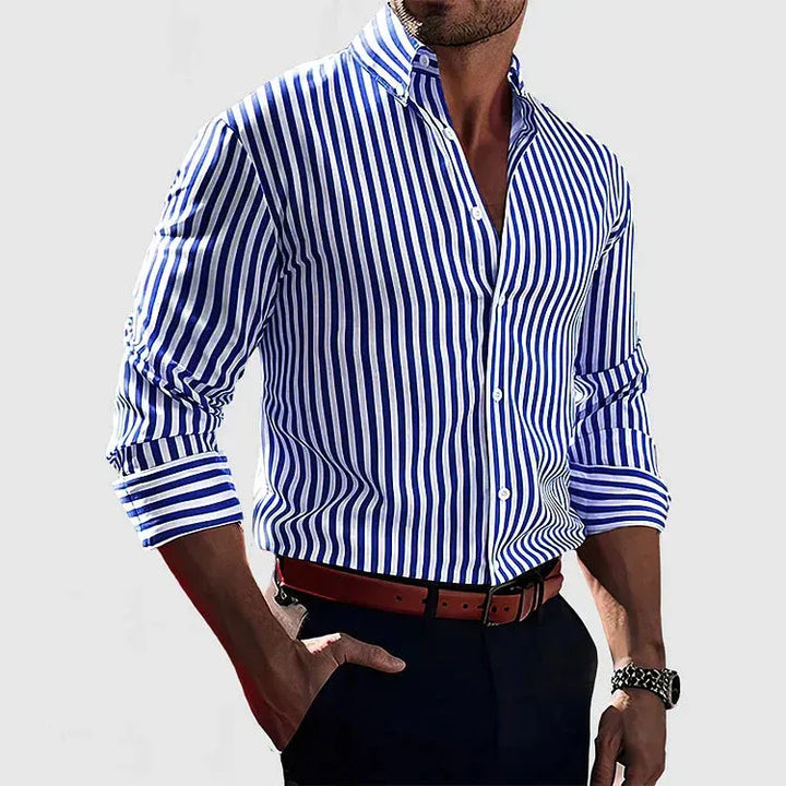 Men's Casual Striped Button-Up Shirt-The Yellow Prime