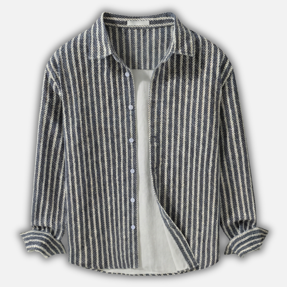 Men's Casual Striped Long Sleeve Button-Down Shirt-The Yellow Prime