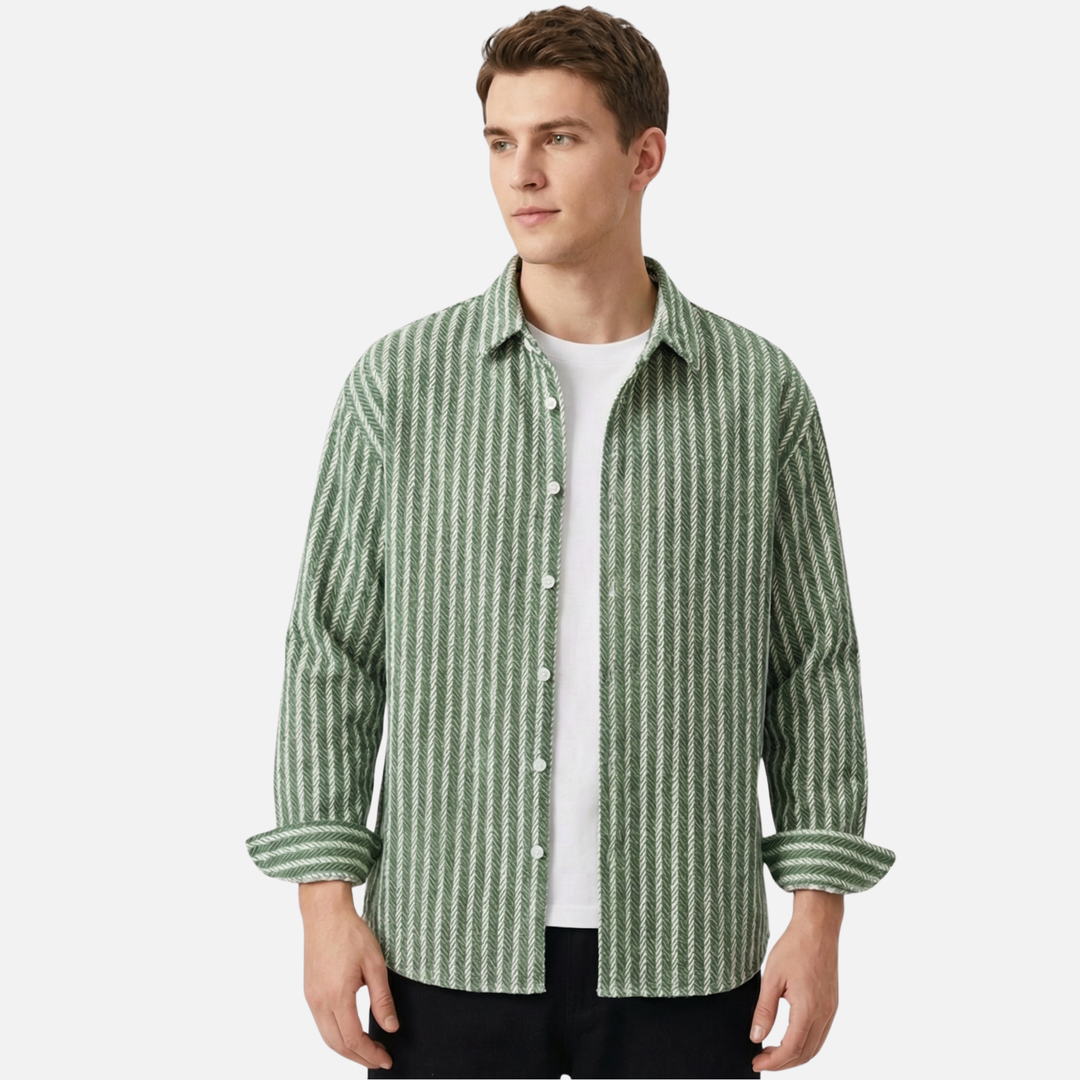 Men's Casual Striped Long Sleeve Button-Down Shirt-The Yellow Prime
