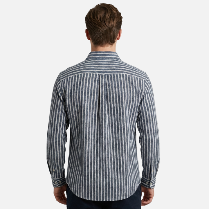 Men's Casual Striped Long Sleeve Button-Down Shirt-The Yellow Prime