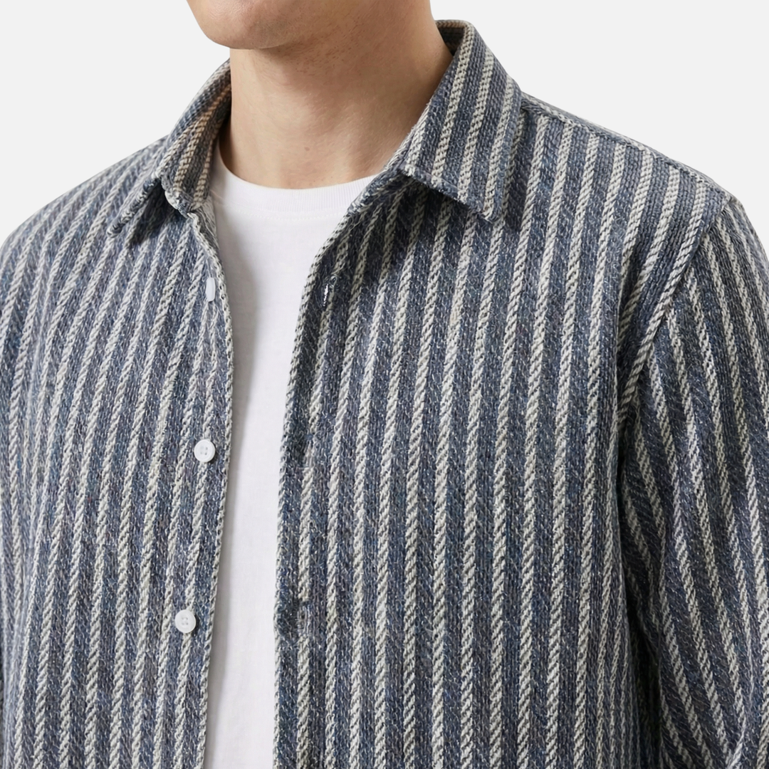 Men's Casual Striped Long Sleeve Button-Down Shirt-The Yellow Prime