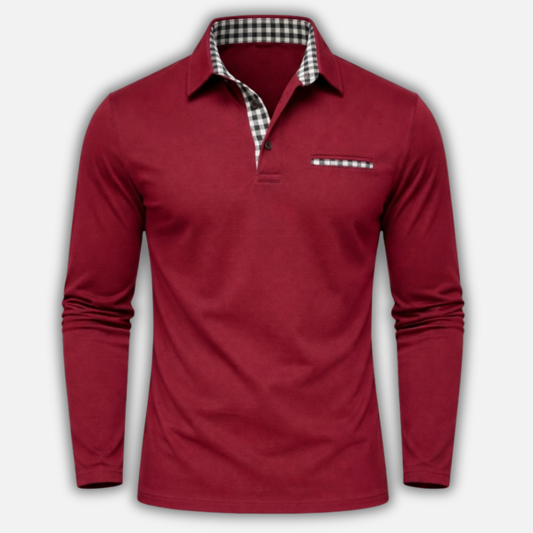 Men's Checkered Long Sleeve Polo Shirt-The Yellow Prime