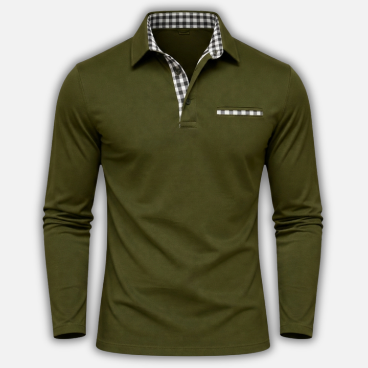 Men's Checkered Long Sleeve Polo Shirt-The Yellow Prime