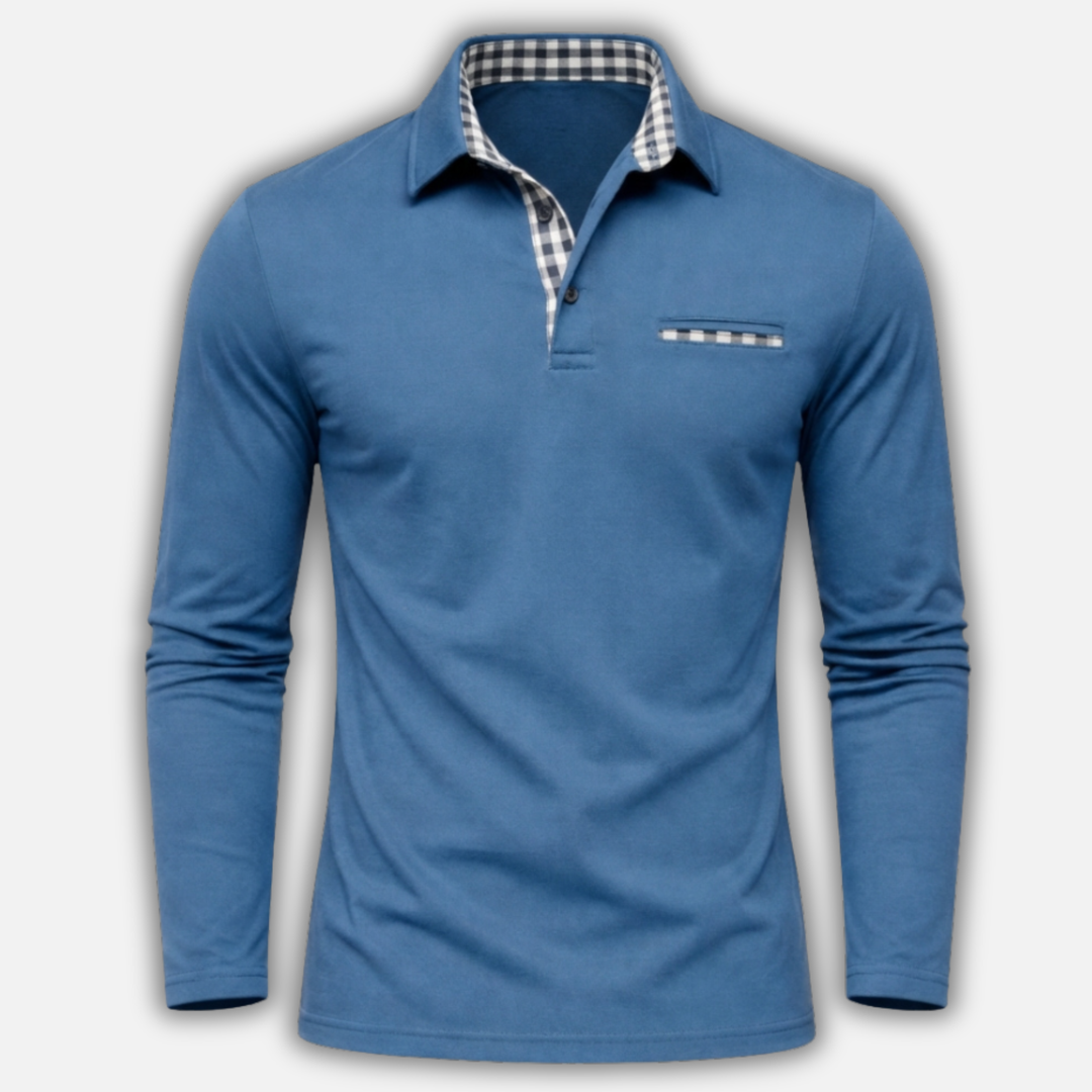 Men's Checkered Long Sleeve Polo Shirt-The Yellow Prime