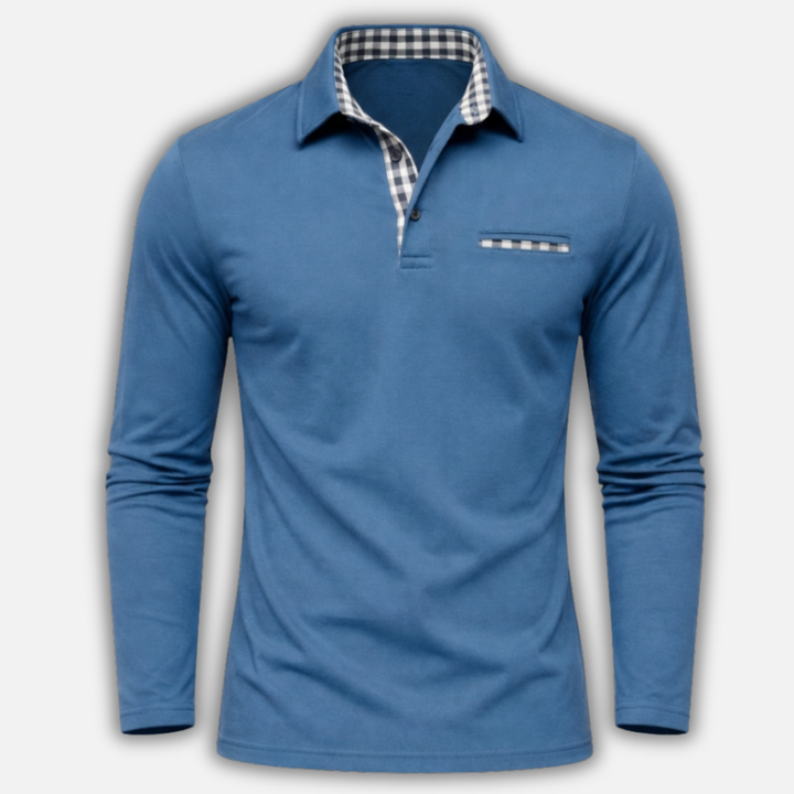 Men's Checkered Long Sleeve Polo Shirt-The Yellow Prime