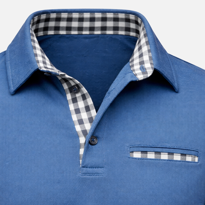 Men's Checkered Long Sleeve Polo Shirt-The Yellow Prime