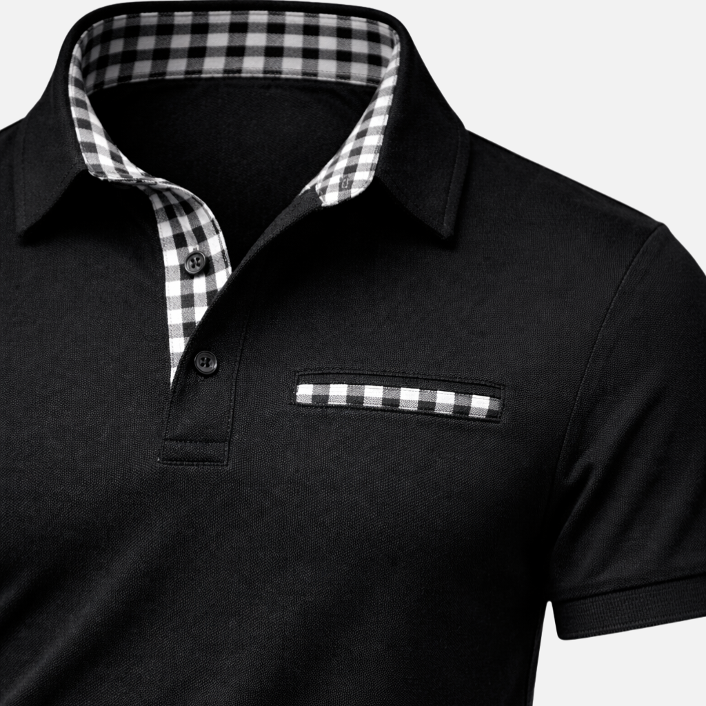 Men's Checkered Long Sleeve Polo Shirt-The Yellow Prime