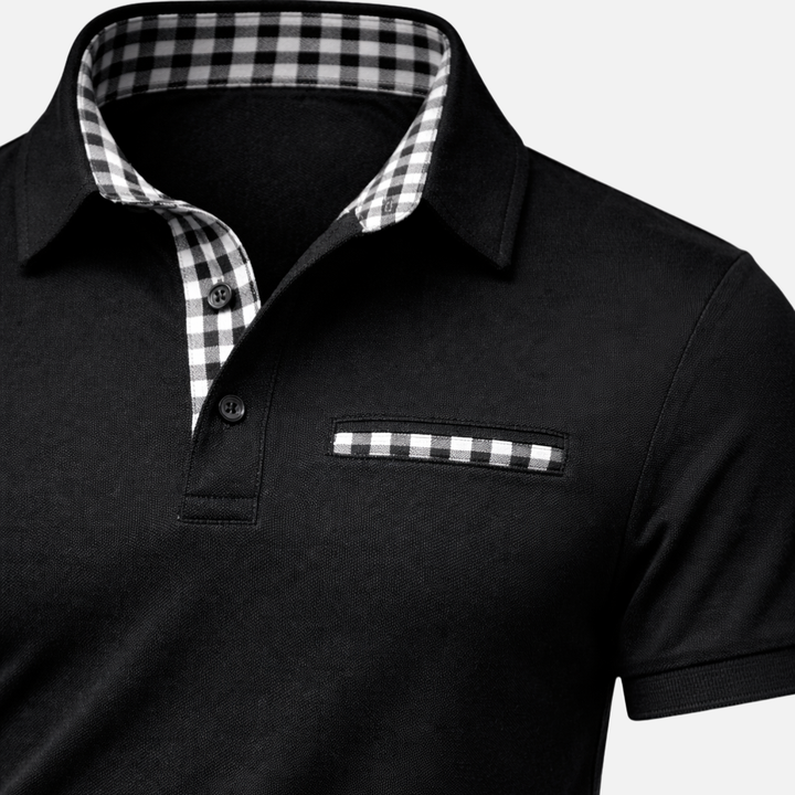 Men's Checkered Long Sleeve Polo Shirt-The Yellow Prime
