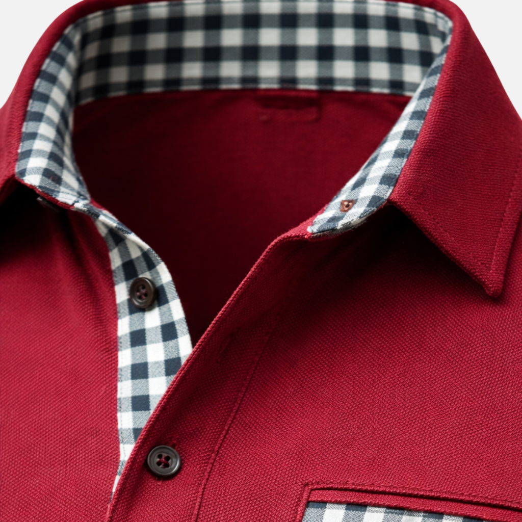 Men's Checkered Long Sleeve Polo Shirt-The Yellow Prime