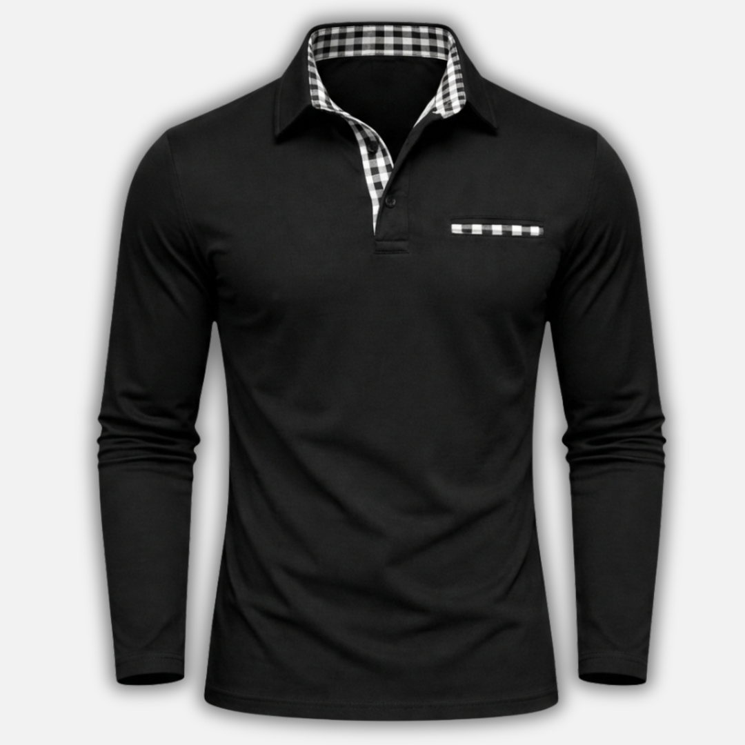 Men's Checkered Long Sleeve Polo Shirt-The Yellow Prime