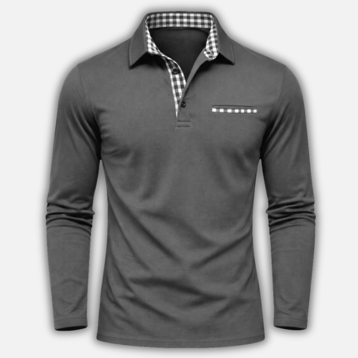 Men's Checkered Long Sleeve Polo Shirt-The Yellow Prime
