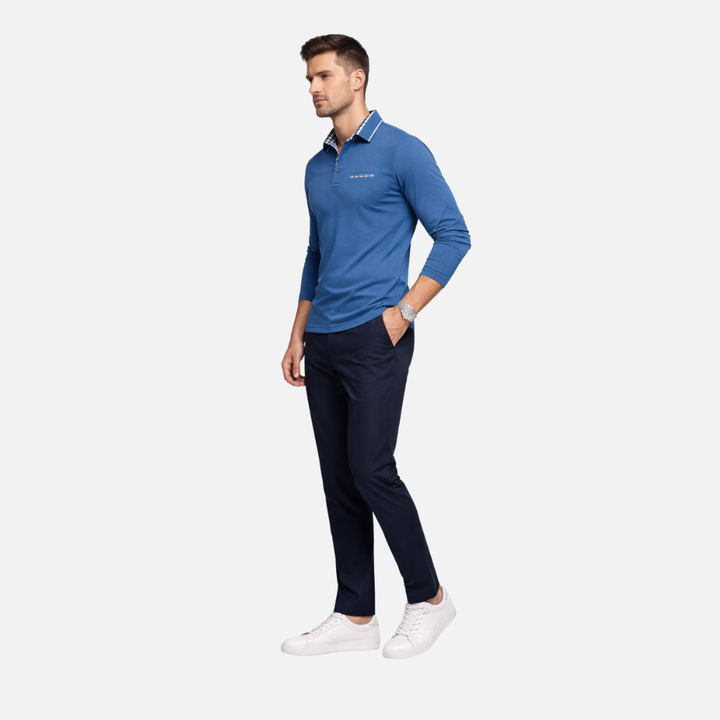 Men's Checkered Long Sleeve Polo Shirt-The Yellow Prime