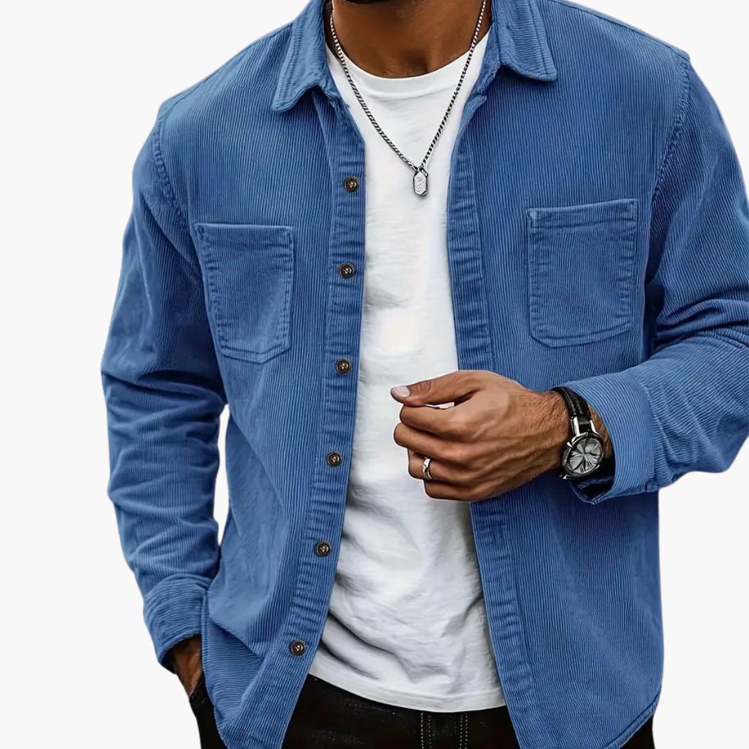 Men's Classic Corduroy Jacket with Button Placket and Chest Pockets-The Yellow Prime
