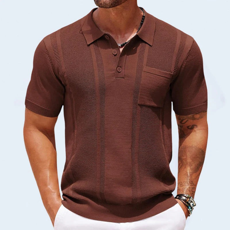 Men's Classic Knit Polo Shirt with Button-Up Design-The Yellow Prime