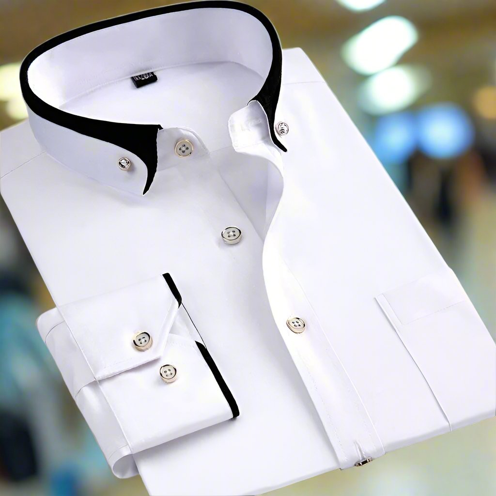 Men's Classic Long Sleeve Dress Shirt with Contrast Collar and Cuffs-The Yellow Prime