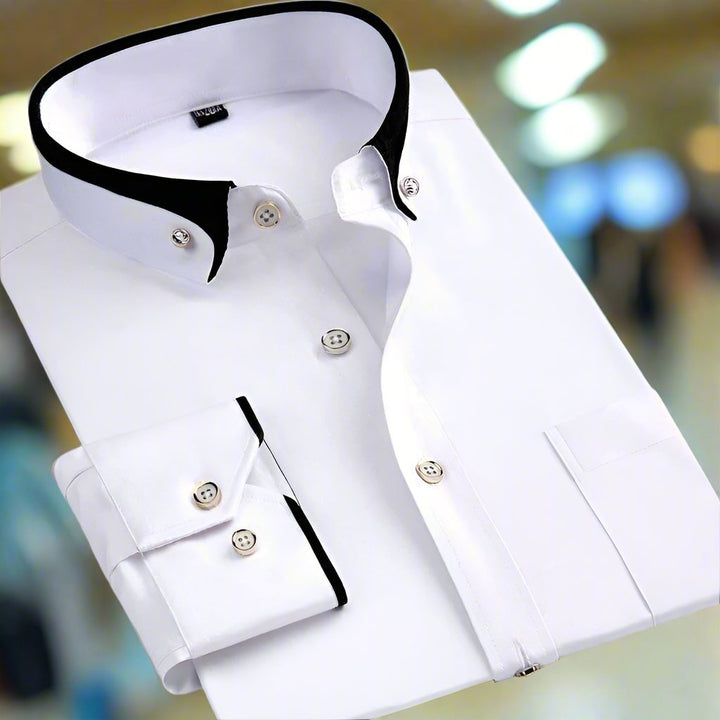 Men's Classic Long Sleeve Dress Shirt with Contrast Collar and Cuffs-The Yellow Prime
