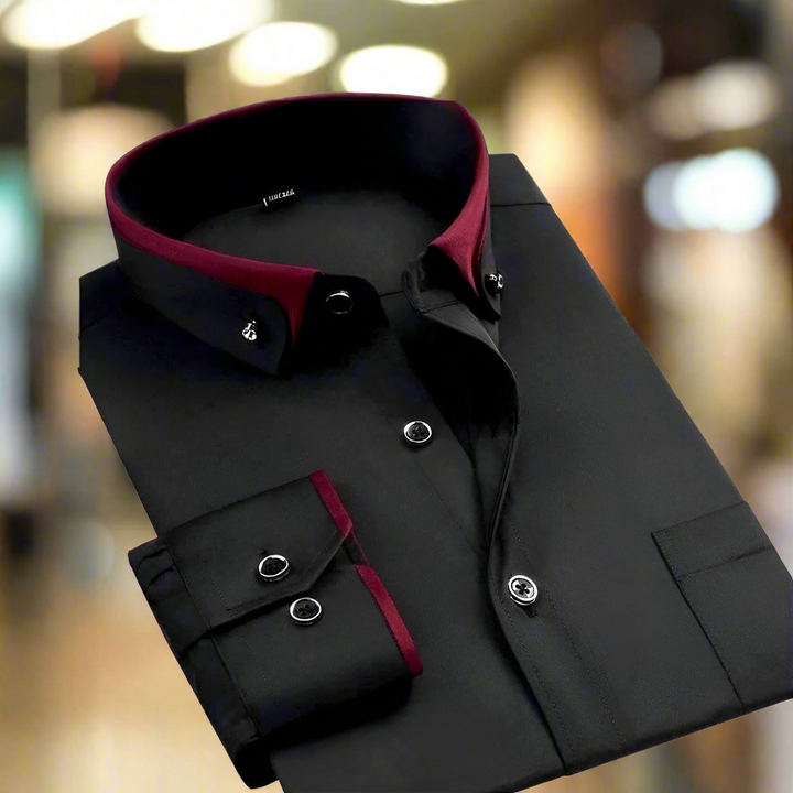 Men's Classic Long Sleeve Dress Shirt with Contrast Collar and Cuffs-The Yellow Prime